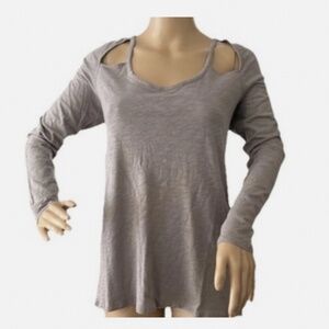 CHASER Tee Top Open Back Cutout Long Sleeves Casual Loose Shirt Gray Medium NEW